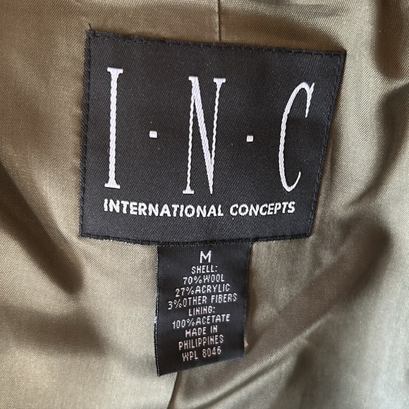 INC Green/gray plaid double breasted overcoat size M - Picture 8 of 8